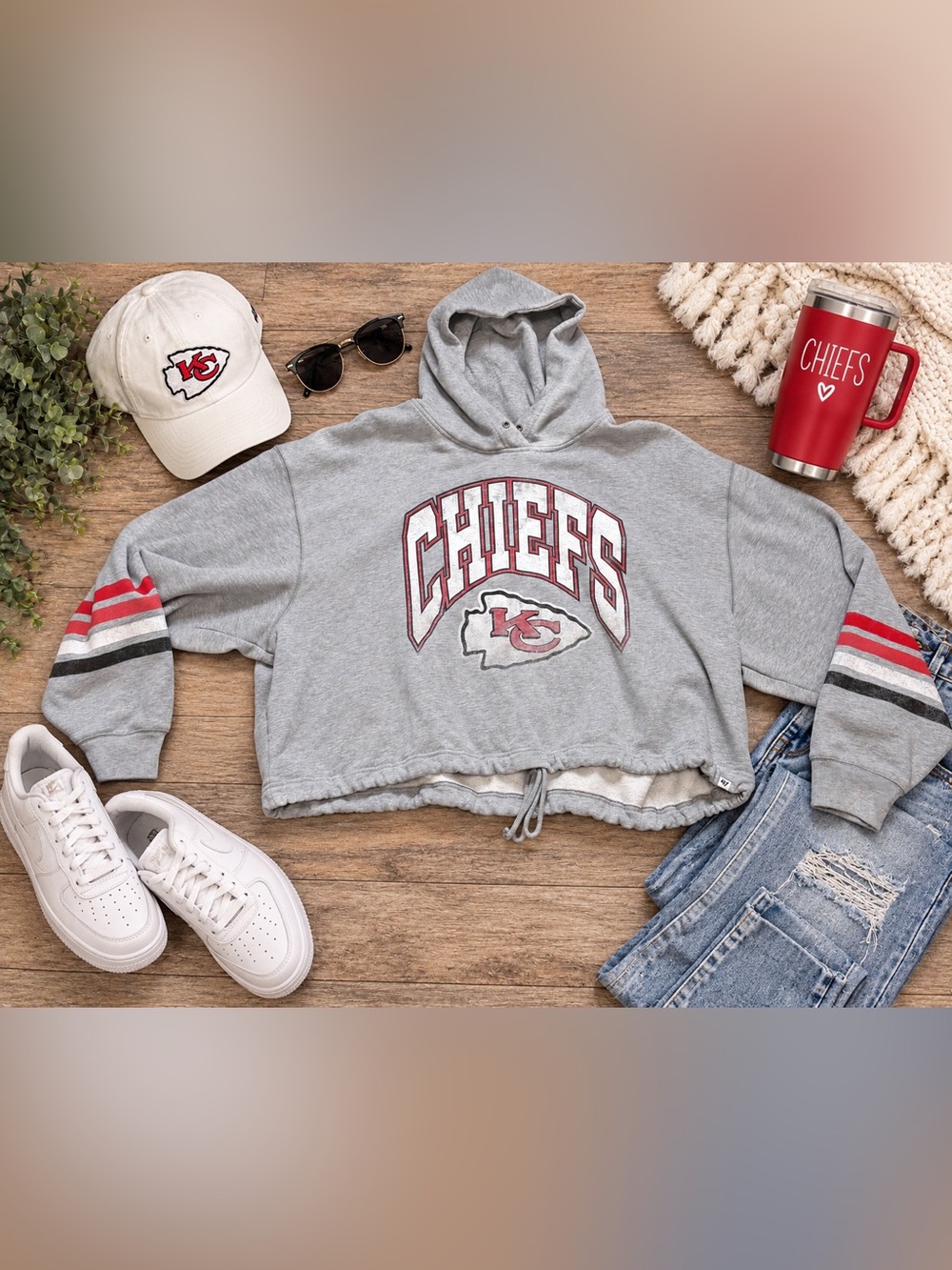 ’47 Brand Kansas City Chiefs Cropped Hoodie Women’s XXL Gray NFL Sweatshirt